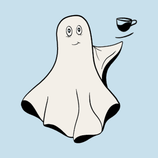 Cute Halloween Ghost Holding Coffee T-Shirt