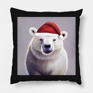 Polar Bear in Santa Hat Pillow