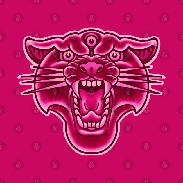 oldschool tattoo style pink panther head by weilertsen