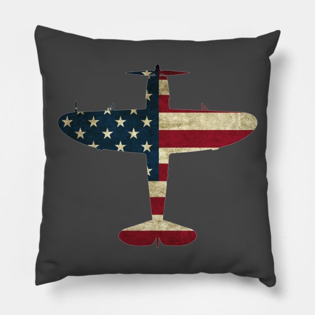 Retro USA Flag P-47 Thunderbolt Aircraft USAF Plane PilotWarbird Pilot Gift Pillow by stearman