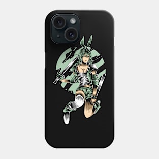 Artwork Illustration Of Green Bunny Girl In Action With Sword Phone Case