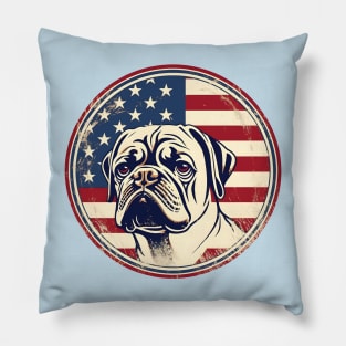 Pug dog on a vintage distressed American flag Pillow