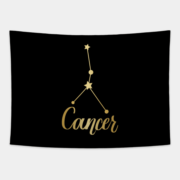 Cancer Zodiac Constellation in Gold - Black Tapestry by Kelly Gigi