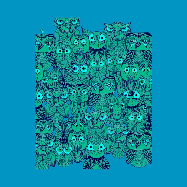 Tribal Design of Whimsical Green Owls by Sailfaster Designs