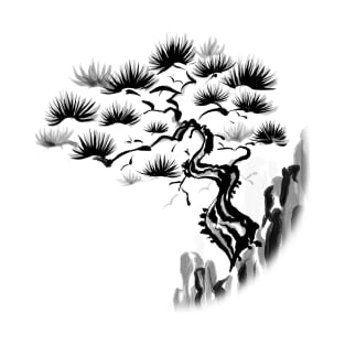 Sumi-E Pine Tree on Cliff (Transparent) T-Shirt