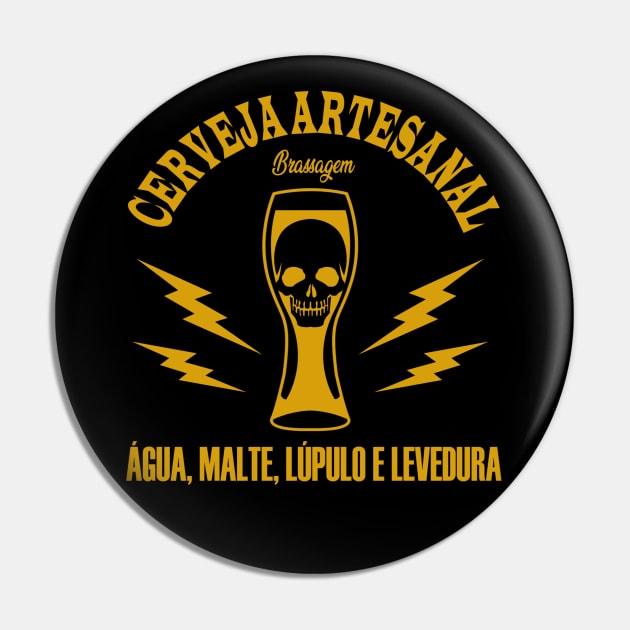 Cerveja Artesanal, Skull Gold Pin by BlackMorelli