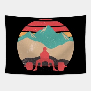 Retro Sunset Deadlifts Tapestry