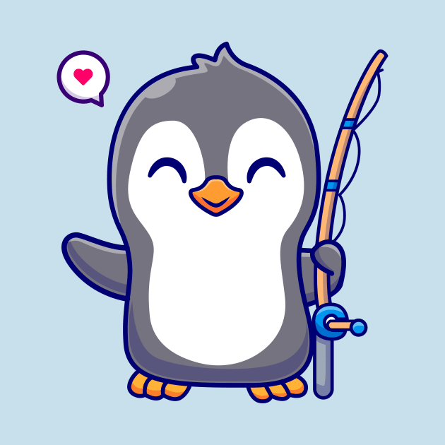 Cute Penguin With Fishing Rod Cartoon by Catalyst Labs