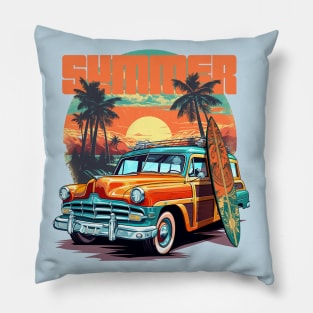 Summer Surf Woodie Pillow