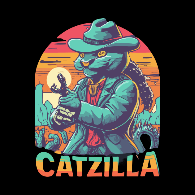 Vintage Catzilla Funny Cat Destroy by kknows