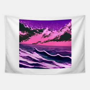 Aesthetic Vaporwave Ocean Waves Tapestry