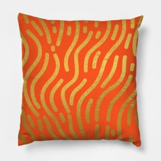 Deep Orange Gold colored abstract lines pattern Pillow