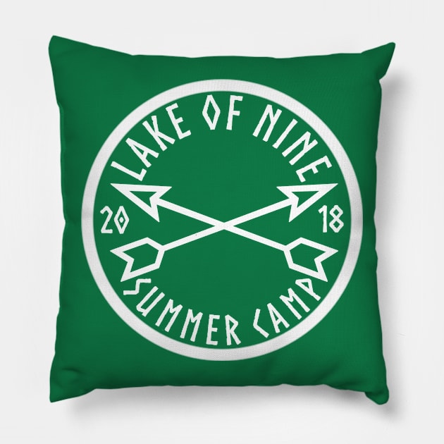 Lake of Nine Summer Camp (White Ink) Pillow by LefTEE Designs