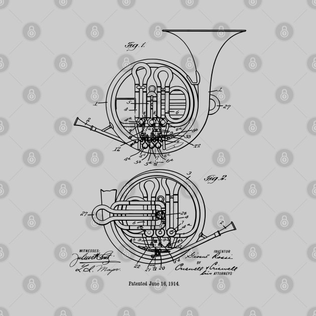 French Horn 1914 Patent Print by MadebyDesign