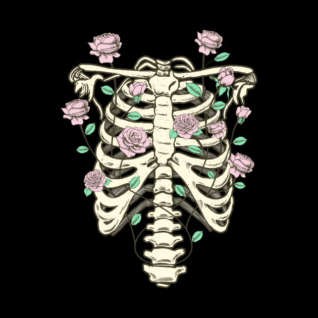 Cottagecore Aesthetic Skeleton Thorax Roses - Cottagecore - Tapestry ...