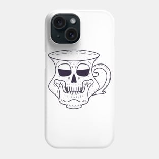 Grinning Skull Coffee Cup - Death before decaf - Tea Mug - hot drink black and white line drawing Phone Case