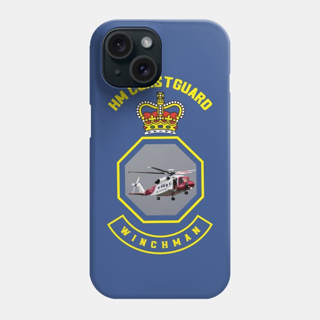 Winchman - HM Coastguard rescue Sikorsky S-92 helicopter based on coastguard insignia Phone Case by AJ techDesigns