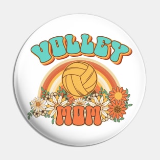 Groovy Volley mom Retro gift for funny mother Vintage floral pattern Pin