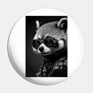 Red Panda Rockstar: A Black and White Portrait Pin