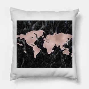 Wanderlust marble - rose gold and striking black Pillow