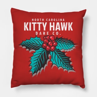 Kitty Hawk, NC Christmas Vacationing Holiday Holly Pillow