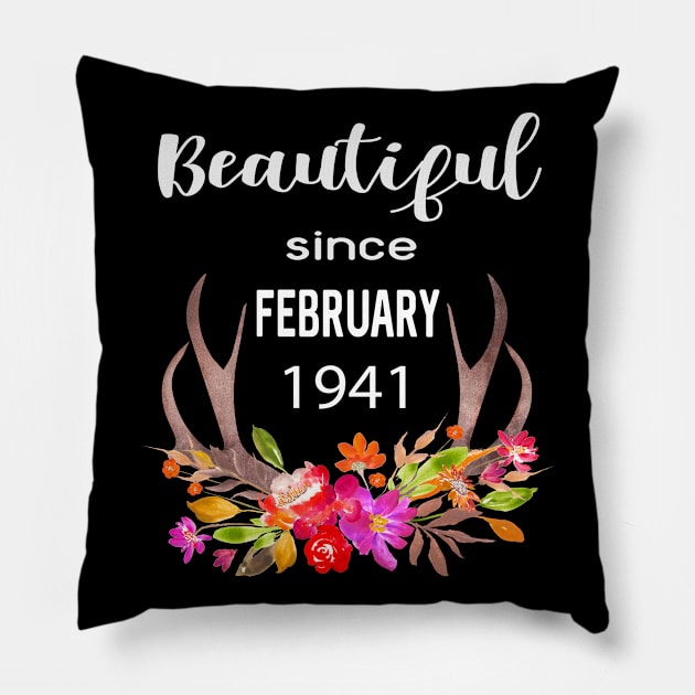 Deer Antler Elk Hunting Flower Horn Beautiful Since February 1941 Pillow by familycuteycom