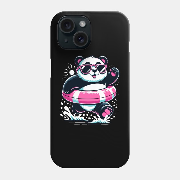 Pool Party Panda in Sunglasses on a Pink Float Funny Pool Panda Phone Case by KsuAnn
