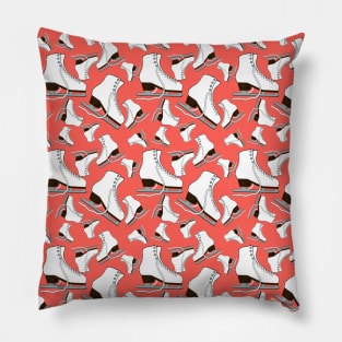 Figure Skates on Living Coral Background Design Pillow