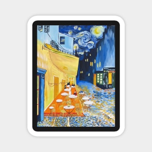 A Combination of Van Gogh's Pieces into a Cafe Terrace at Night Magnet