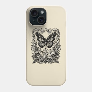 Butterfly Dreamscape: Intricate Woodcut Wonderland Phone Case