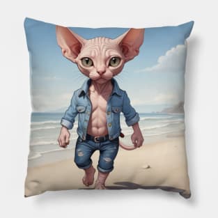 Beachside Swagger: The Cool Cat's Walk Pillow