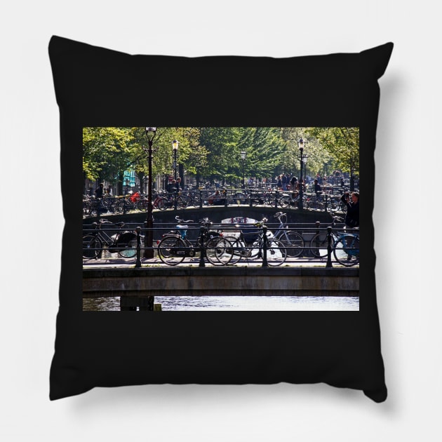 Bridges and Bikes - Amsterdam, Holland Pillow by Bierman9