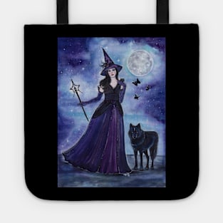 Witch and black wolf by Renee Lavoie Tote