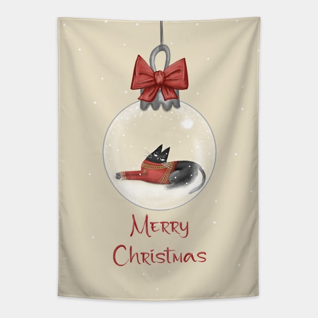 Merry Christmas - Black cats with Santa hat. Tapestry by Olena Tyshchenko
