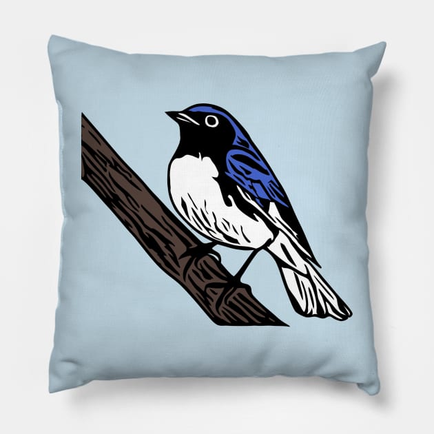 Black-Throated Blue Warbler Pillow by KayBee Gift Shop