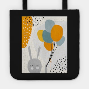 Rabbit, Balloons, Bunny, Abstract, Mid century modern kids wall art, Nursery room Tote