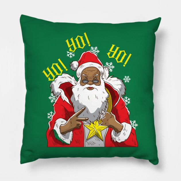 Black African American Santa Claus Yo Yo Yo Christmas Pillow by E
