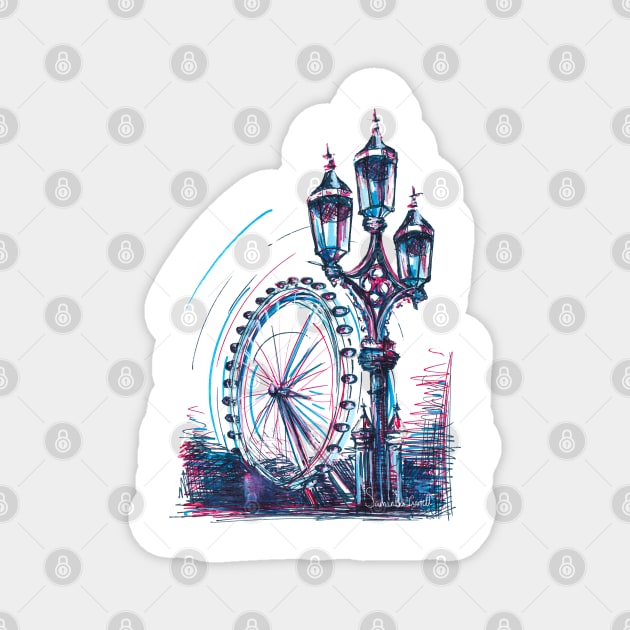 London Eye London City Skyscape Illustration Magnet by samanthagarrett