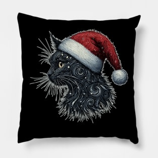 Retro cosmic christmas artistic black cat Pillow