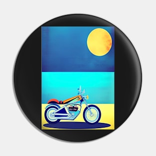 LOVELY SURREAL RETRO MOTORCYCLE ON THE BEACH Pin