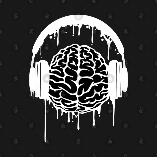 Brain with headphones music illustration by ShirtyLife