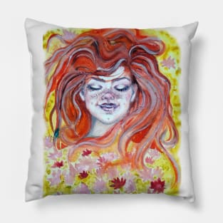 Happy girl. Autumn girl. Pillow