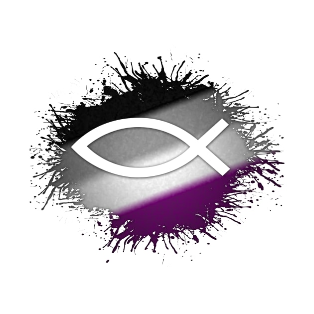 Paint Splatter Asexual Pride Flag Fish Symbol by LiveLoudGraphics