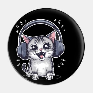 cat with headphones Pin