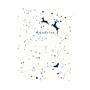 Aquarius White Blue Zodiac Design - Astrology Night Sky T-Shirt