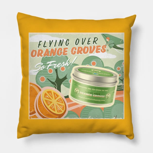 Flying Over Orange Groves by Magic Candle Company Pillow by MagicCandleCompany