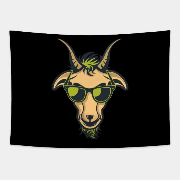 Goat with Glasses - Green Drawing Illustrattion Tapestry by michony