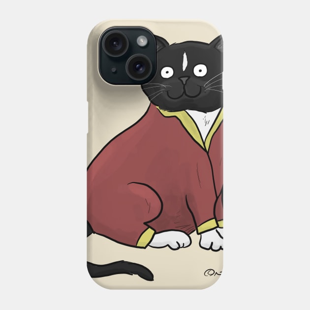 Cat Wearing Red Pajamas with Yellow Cuffs Phone Case by cartoonistnate