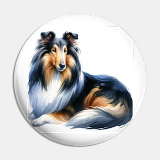 Collie Watercolor Painting - Beautiful Dog Pin