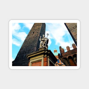 The Two Towers with the statue of St Petronius in Bologna Magnet